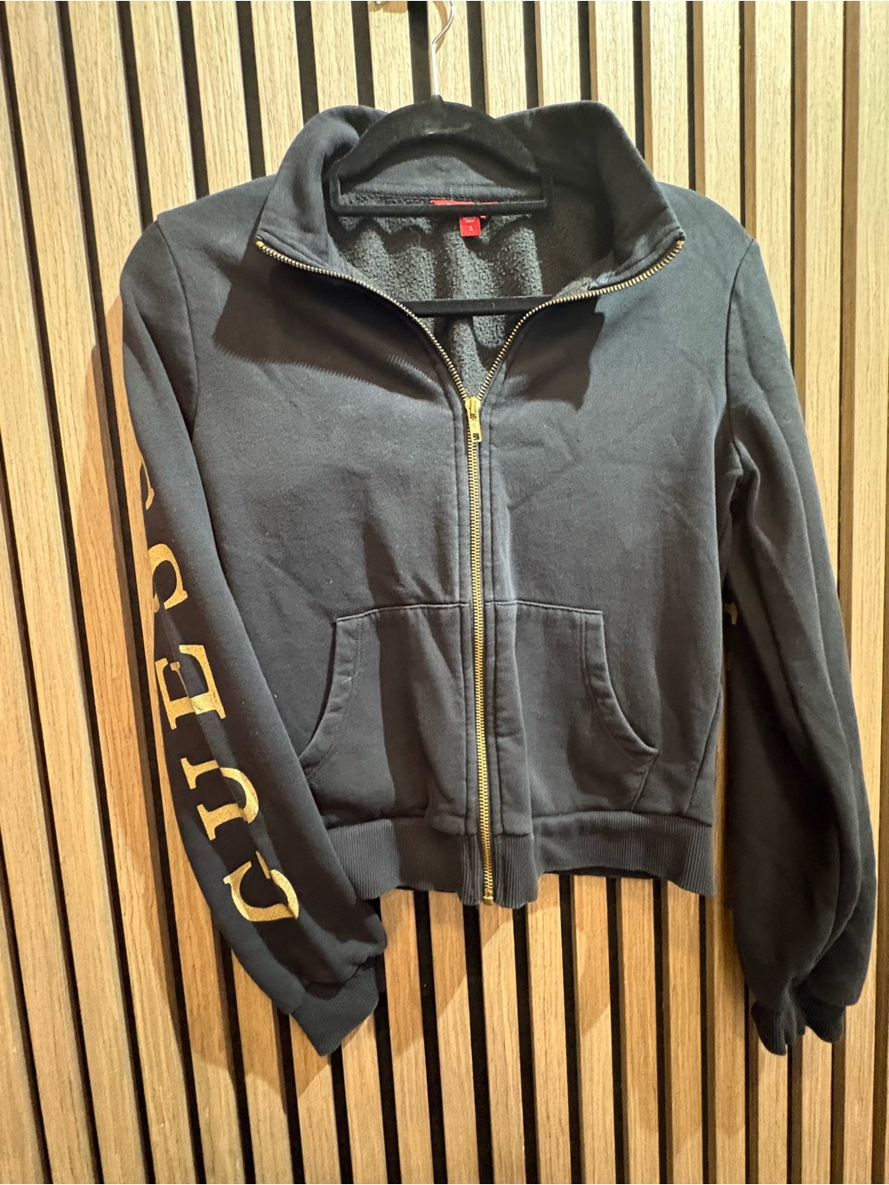 Guess Black Bomber Jacket with Gold Logo Sleeve